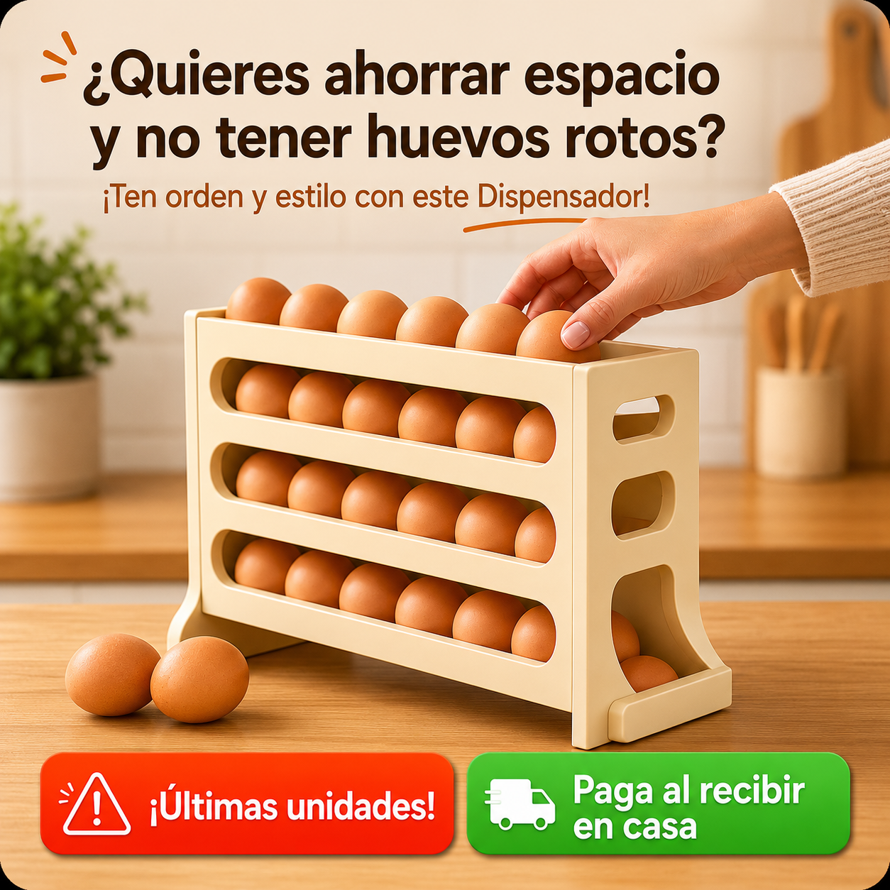 Dispensador de Huevos 4 Niveles - Ahorra Espacio🥚✨