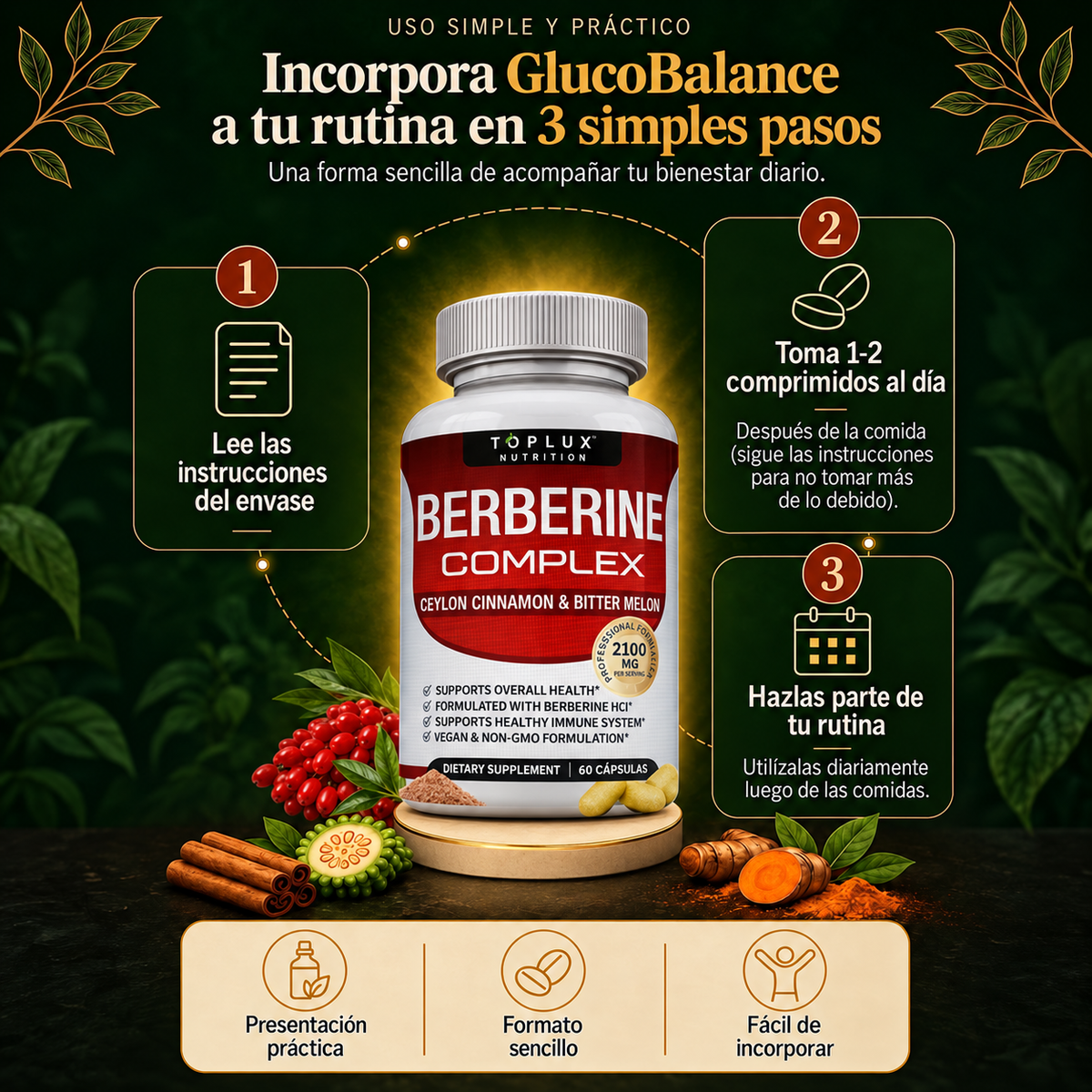 GlucoBalance™ – Berberina Complex para Recuperar el Control de tu Día | 60 cápsulas