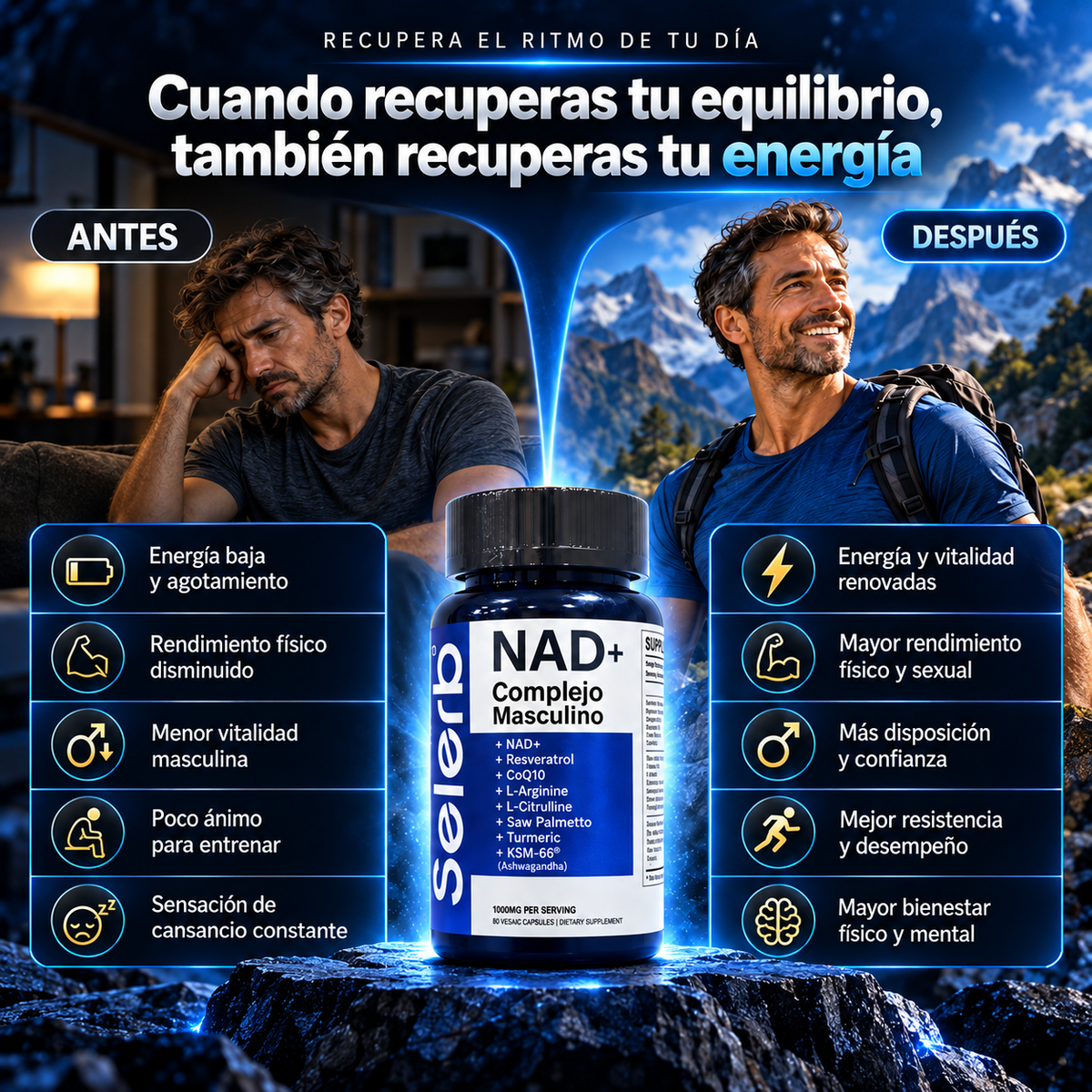 NAD+ Men’s Complex™ – Energía, Vitalidad y Rendimiento Masculino | 60 Cápsulas
