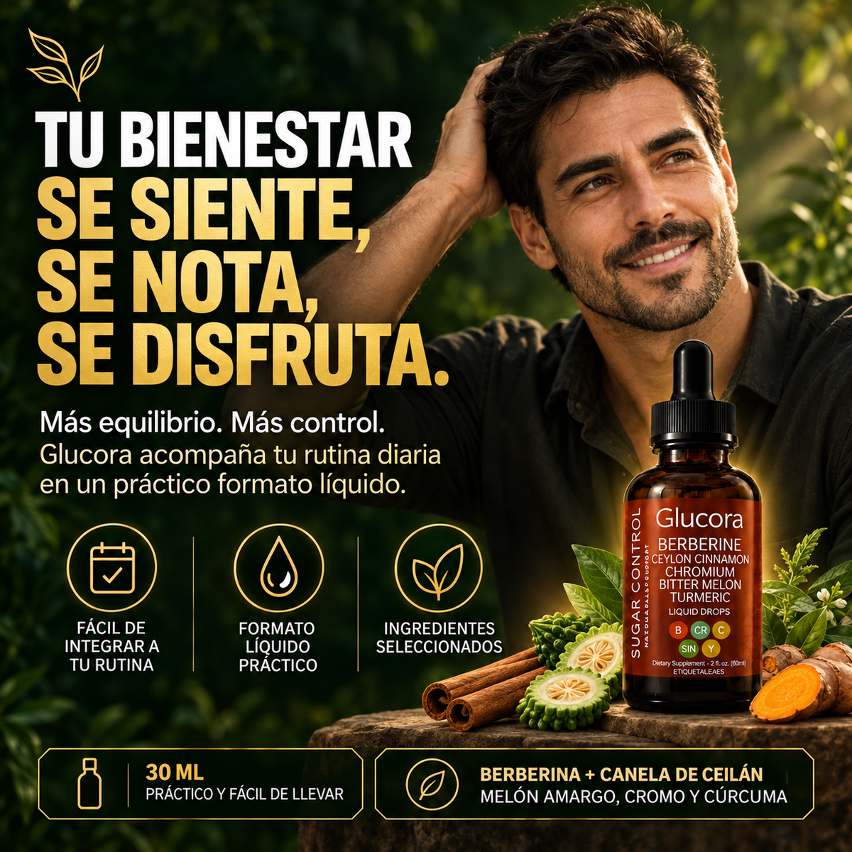 Glucora Berberina™ – Gotas Líquidas para Recuperar el Control de tu Día | 30ml