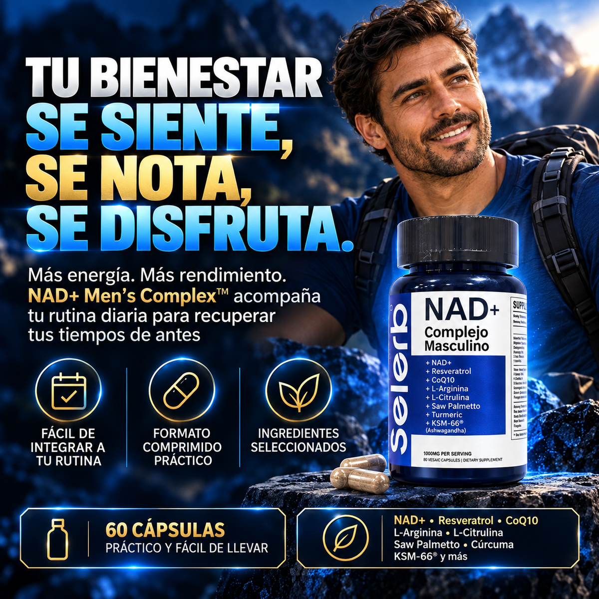 NAD+ Men’s Complex™ – Energía, Vitalidad y Rendimiento Masculino | 60 Cápsulas