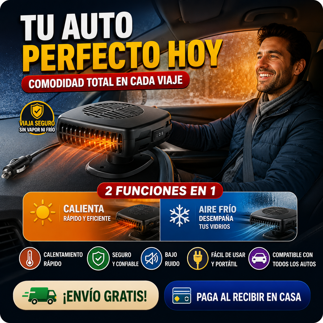 Calefactor Portátil - Tu auto perfecto - 2 modos en 1 🚗