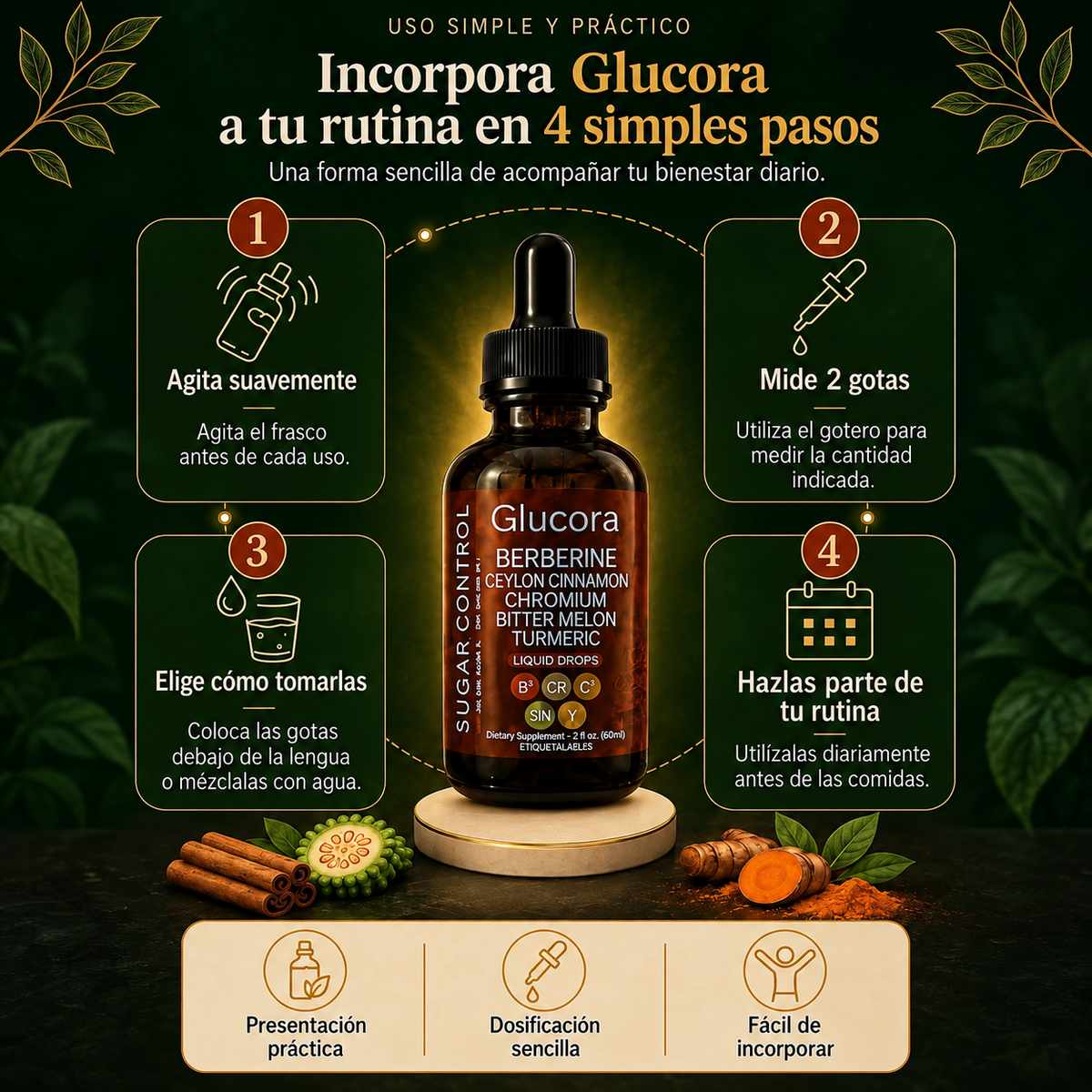 Glucora Berberina™ – Gotas Líquidas para Recuperar el Control de tu Día | 30ml