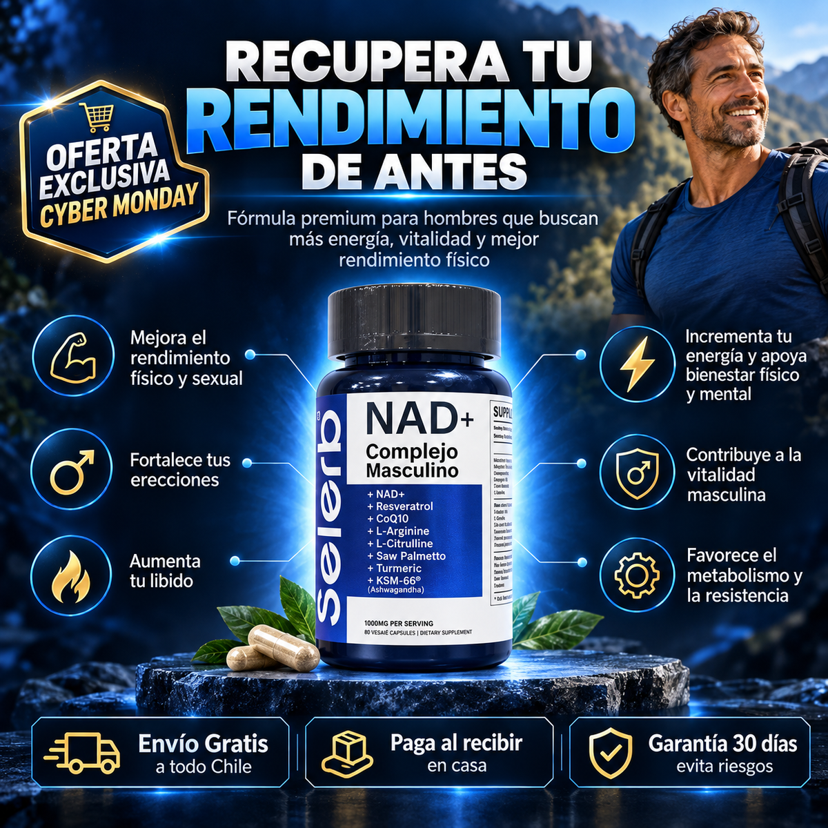 NAD+ Men’s Complex™ – Energía, Vitalidad y Rendimiento Masculino | 60 Cápsulas