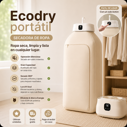 EcoDry Portátil - Ropa Seca en Minutos Sin Estrés ni Ruidos
