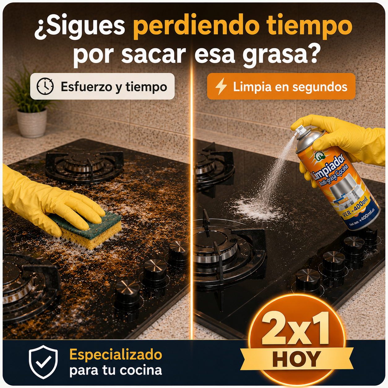 2X1 Oven Cleaner - Elimina Grasa Pegada Enseguida
